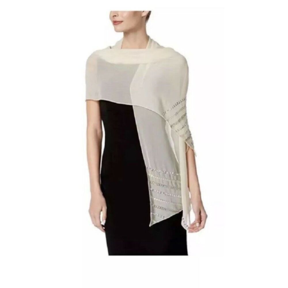 INC Womens Silver Polyester Sequined Diagonal Evening Scarf